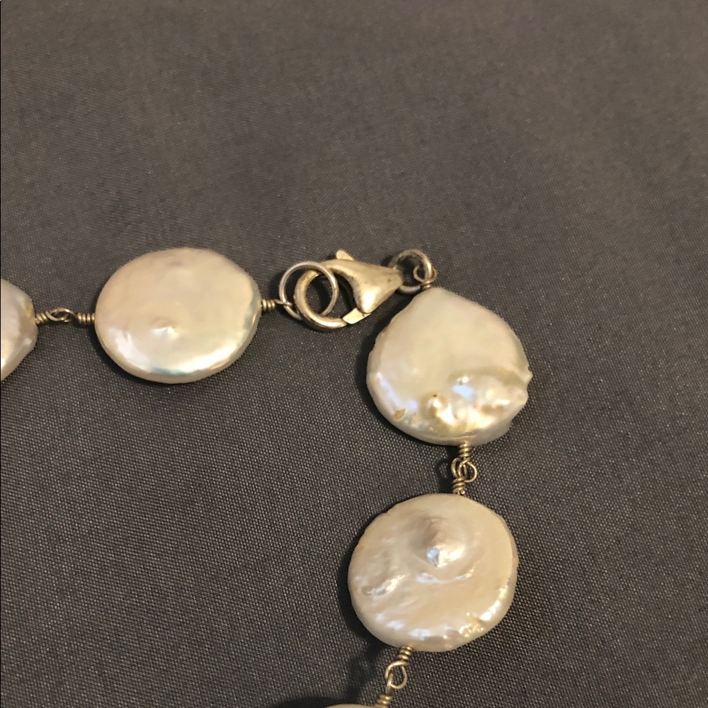 Real Freshwater Pearl Coin Necklace - White - - Picture 3 of 6